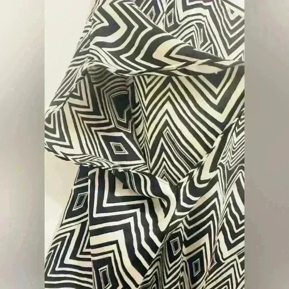 Express Silk Blouson Dress, Women’s Size Small, Geometric Black & Cream, Y2K - Picture 7 of 16